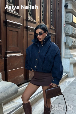 Дамско дънково яке с обемна кройка – модерен модел, снимка 2 - Якета - 52795182