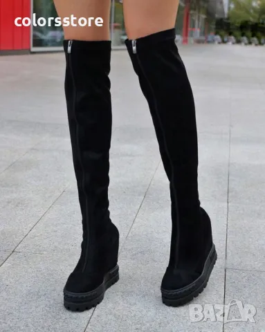 Ботуши на платформа - черен велур - BP1