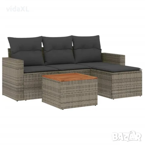 vidaXL Градински комплект с възглавници, 5 части, сив полиратан（SKU: 3256424）