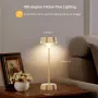 GOVSSING Настолна LED лампа 5200mAh акумулаторна, 3 цветни режима, димируема, таймер, златисто, снимка 2