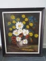 70х60см/голяма стара картина масло върху платно/натюрморт ваза с цветя/маргаритки/дървена рамка, снимка 1