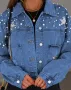 Дамско дънково яке с перлени шипове, 3цвята , снимка 2