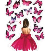 Момиче дама лейди жена с пеперуди топери топер картонени украса декор за торта моминско парти рожден, снимка 4 - Други - 41186372