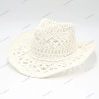 Ръчно плетена каубойска сламена шапка с повдигната периферия, 5цвята , снимка 5 - Шапки - 44447938