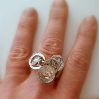 уникален сребърен комплект пръстен и обеци с реплики на монети, снимка 2 - Бижутерийни комплекти - 39708789