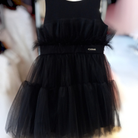 💃Детска официална рокля с тюл и щраусови пера за момиче в черно, снимка 1 - Детски рокли и поли - 44595921