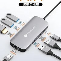 NOVOO USB C хъб с Ethernet адаптер, 7 в 1, снимка 1 - Друга електроника - 42321615