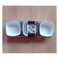 Комплект три керамични купички за сервиране на сосове, разядки, хайвер, Бели, 7х3см, снимка 3 - Чинии - 44212121