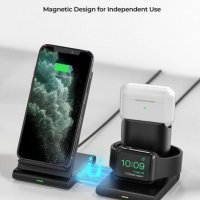 Seneo PA191/ 3 в 1 Безжична зарядна станция за iPhone/Apple Watch/Стойка за зареждане/QI type C, снимка 1 - Безжични зарядни - 38677579