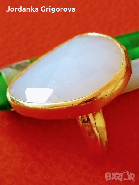 Сребърен пръстен с позлата и естествен камък- ахат, снимка 1