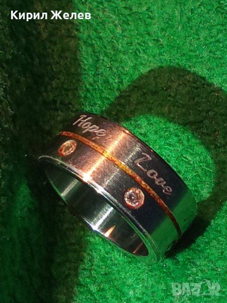 ВЯРА НАДЕЖДА ЛЮБОВ МАРКОВ ПРЪСТЕН БЛАГОРОДНА СТОМАНА ИНКРУСТИРАНИ СКЪПИ КАМЪНИ ФАСЕТИРАНИ 19625, снимка 1