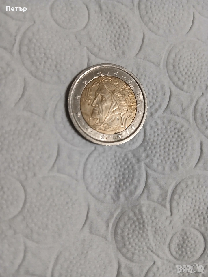 Монета 2 евро 2002 Италия, с лика на Данте Алигиери, снимка 1