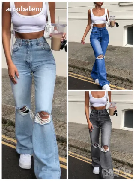 Дамски широки дънки с клош крачоли, 3цвята , снимка 1