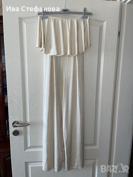 Елегантен нов  бял еластичен парти официален гащеризон ASOS Asos волани къдри , снимка 1