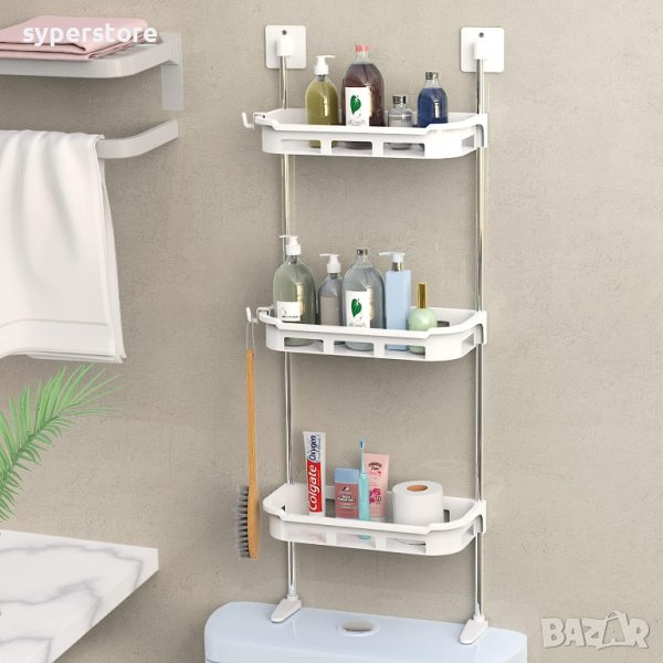 Стелаж за баня или кухня за стена Digital One SP00834, 3 рафта, бял, 88см/30см, лесен монтаж!, снимка 1