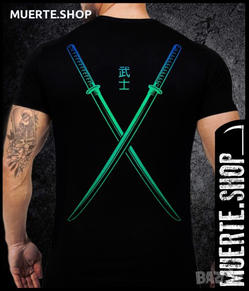 Черна тениска с щампа CROSSED KATANAS, снимка 1