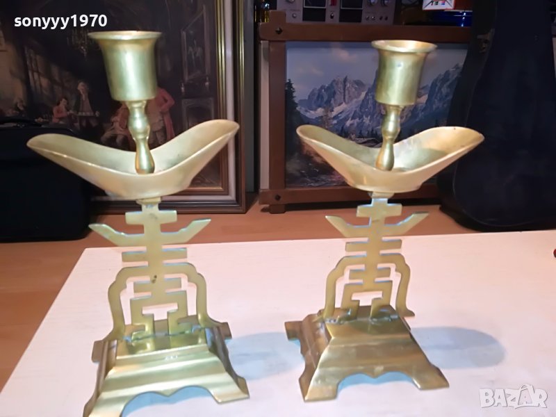 СВЕЩНИЦИ ОТ ФРАНЦИЯ 2БР МЕД/МЕСИНГ 3011221634, снимка 1