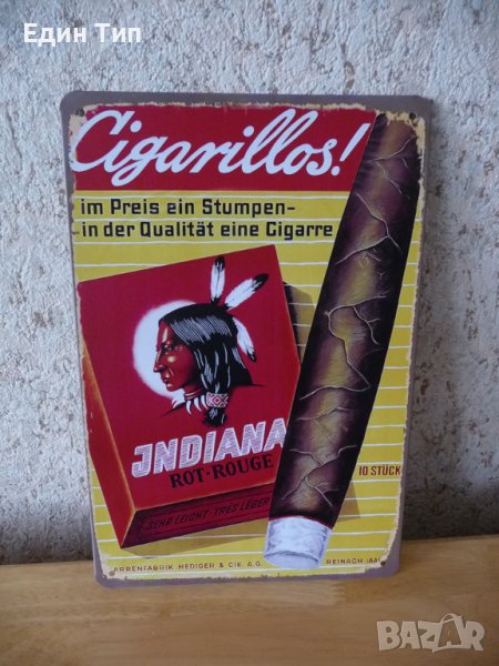 Метална табела реклама пури JINDIANA пура индианец пушене, снимка 1