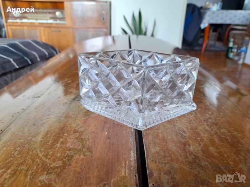 Стара стъклена купа,бонбониера,захарница, снимка 1