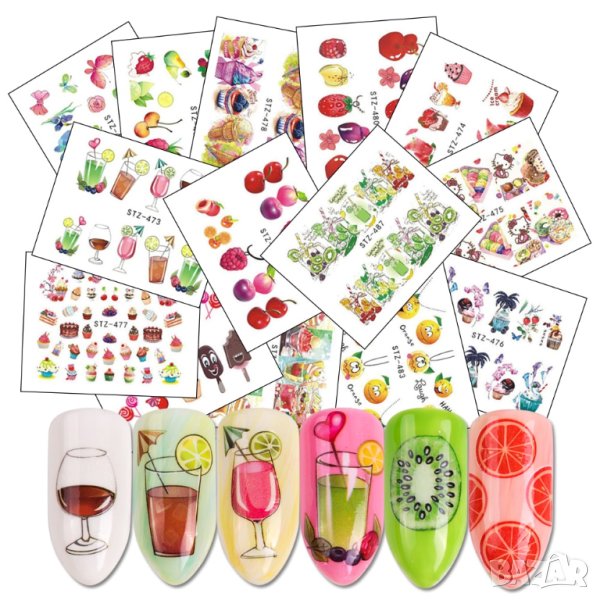 18бр Комплект водни стикери - плодове и коктейли , снимка 1