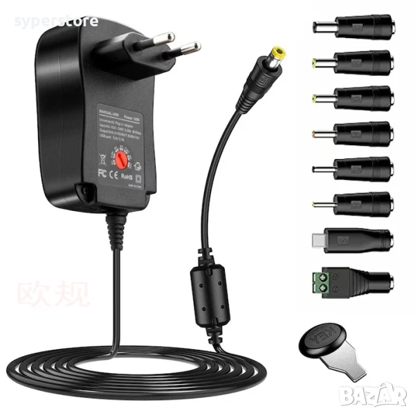 Зарядно Адаптер 220V Универсален Digital One SP01104 SY8 - 2А, 30W, 3-12V, с 8 накрайника, снимка 1