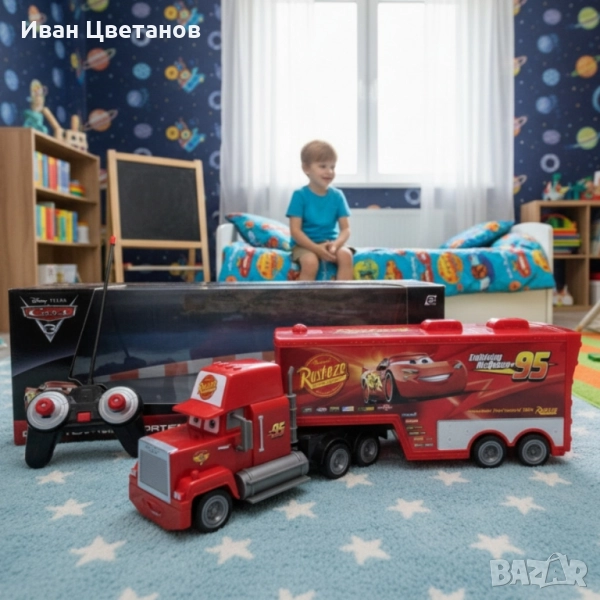 Радиоуправляем камион Mack Rust-eze Transporter с Мълнията Маккуин, снимка 1