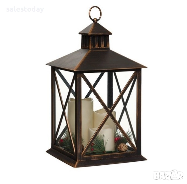 Коледен декоративен фенер- свещи, LED, снимка 1