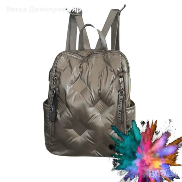 Модерна дамска раница от промазан текстил тип “пъфър”, снимка 1
