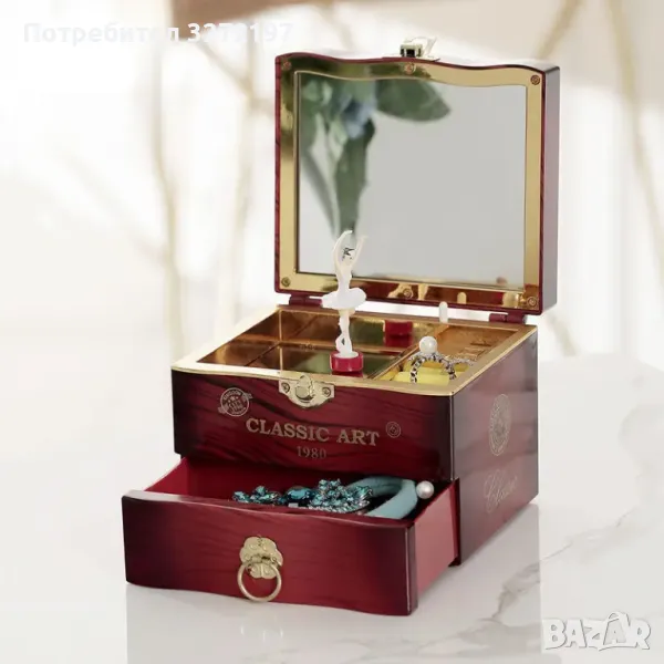 Музикална кутия с кутия за бижута с танцуваща балерина и огледало, снимка 1