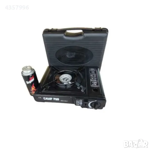 Комплект газов котлон с бутилка, Пиезо запалване, 2 накрайника за газ, С куфар, Черен , снимка 1