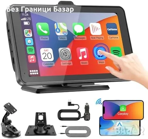 Нов Преносим 7" CarPlay екран за навигация, музика и огледален режим, снимка 1