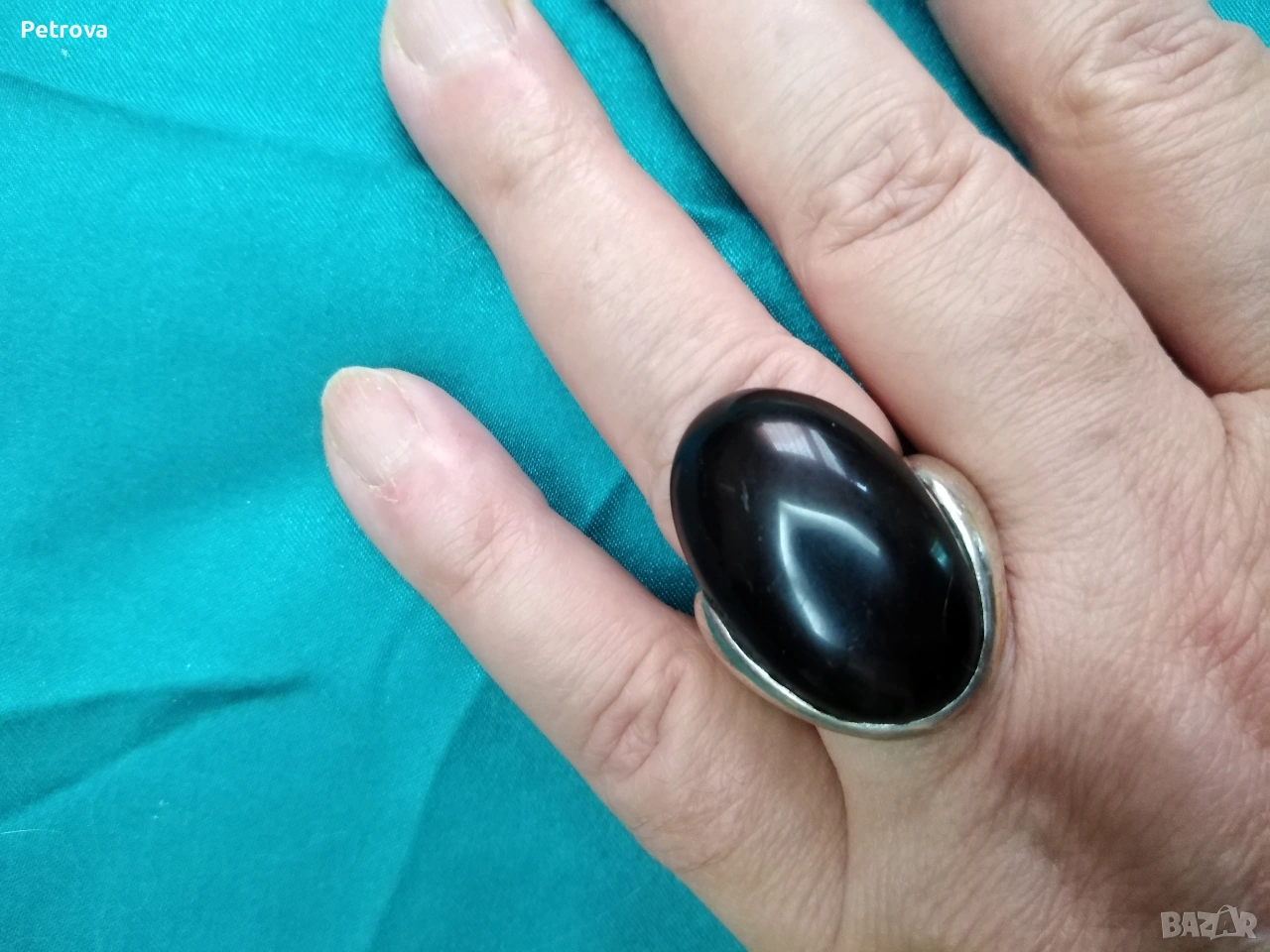 Масивен нестандартен сребърен пръстен с Оникс, снимка 1