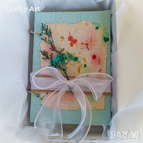 Ръчно изработен албум от рециклирана хартия в синьо – за 20 снимки (10x15 см), снимка 7 - Декорация за дома - 53823439