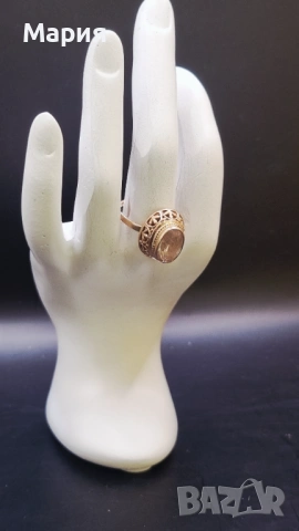 Златен пръстен 583 с естествен камък - винтидж, снимка 14 - Пръстени - 53735965
