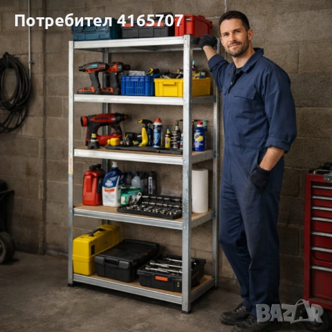 Практичен рафт на 5 нива с товаропиносимост до 175кг - лесен монтаж и стабилност, снимка 4 - Етажерки - 53817856