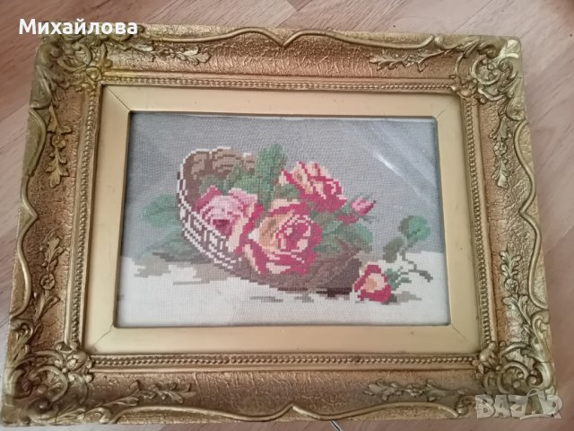 Гоблен "Рози в кошничка", снимка 2 - Гоблени - 44156918