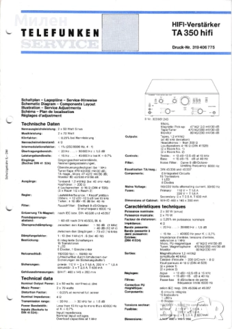 Усилвател Telefunken TA 350, снимка 3 - Ресийвъри, усилватели, смесителни пултове - 52893306
