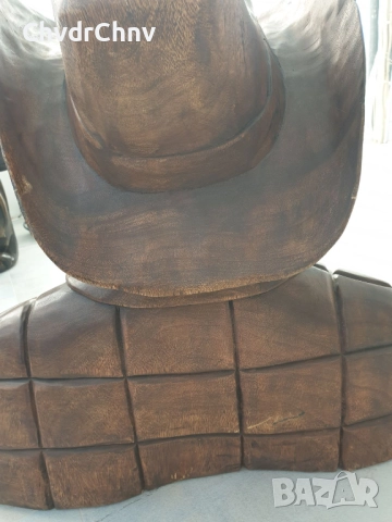 70см-50кг ръчна дърворезба статуя/голяма дървена скулптура/фигура-бюст на мексиканец-каубой, снимка 11 - Статуетки - 52020340