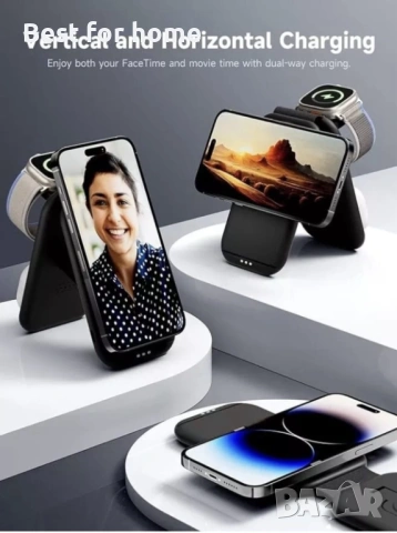 3-в-1 Магнитно безжично зарядно Meoligr за Apple серия, снимка 4 - Аксесоари за Apple - 53745580