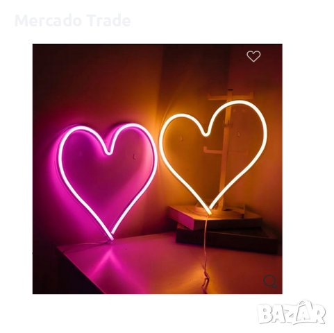 Декоративна LED неонова лампа Mercado Trade, Сърце, с USB, Розов, снимка 2 - Декорация за дома - 41687643