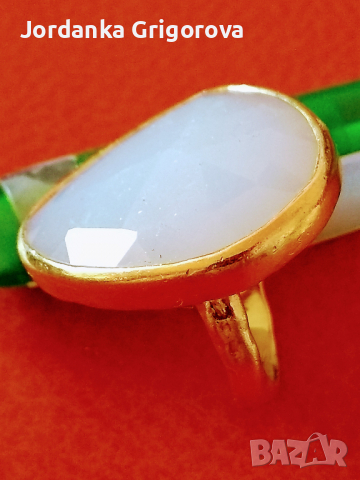 Сребърен пръстен с позлата и естествен камък- ахат