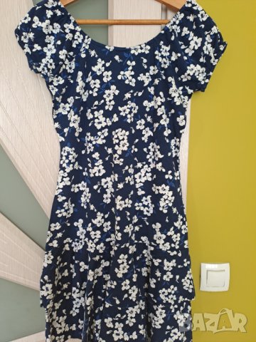 Лятна рокля тъмносиня на бели цветя памучна Teranova, снимка 4 - Рокли - 41584961