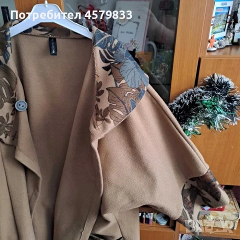 Дамско кафяво палто с 3-4 ръкав, снимка 3 - Якета - 53452445