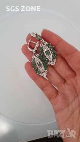 уникални сребърни обеци с изумруди, снимка 2 - Обеци - 51262622