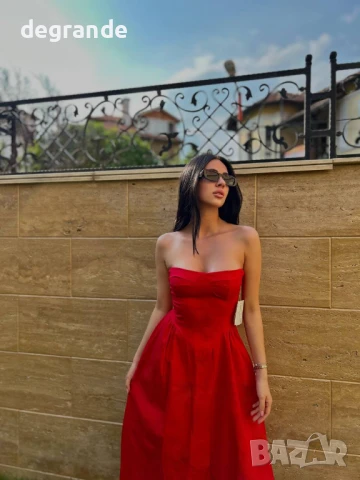 Червена дълга рокля с прекрасно бюстие, снимка 2 - Рокли - 50870588