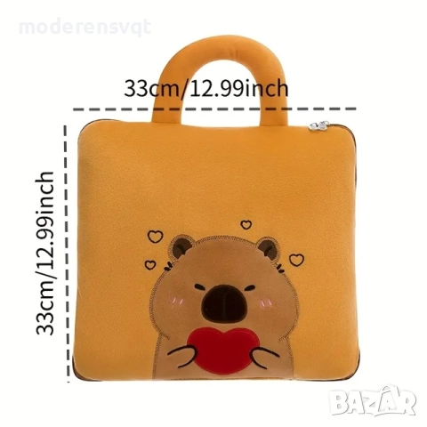 3в1 Плюшена играчка Capybara възглавница одеяло и чанта, снимка 5 - Плюшени играчки - 51581564