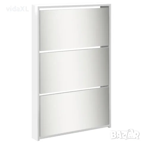 vidaXL Шкаф за обувки с огледало, 5 нива, бял гланц, 63x17x169,5 см, снимка 4 - Шкафове - 56146832