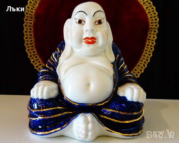 Буда китайски порцелан,кобалт,24 карата злато,печат. , снимка 10 - Статуетки - 51695391