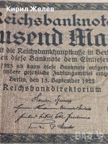 РАЙХ БАНКНОТА 1000 марки 1922г. Германия УНИКАТ ЗА КОЛЕКЦИОНЕРИ 36811, снимка 3 - Нумизматика и бонистика - 39898915
