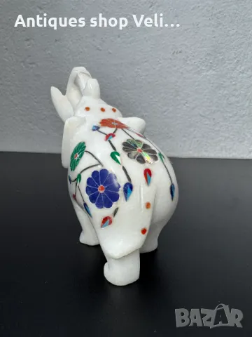 Мраморно слонче с естествени минерали №6956 , снимка 2 - Други ценни предмети - 50409666